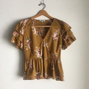 Madewell Classic Corsage Tiered Sleeve Peplum Top Size 6 Side Zip Ruffle Blouse